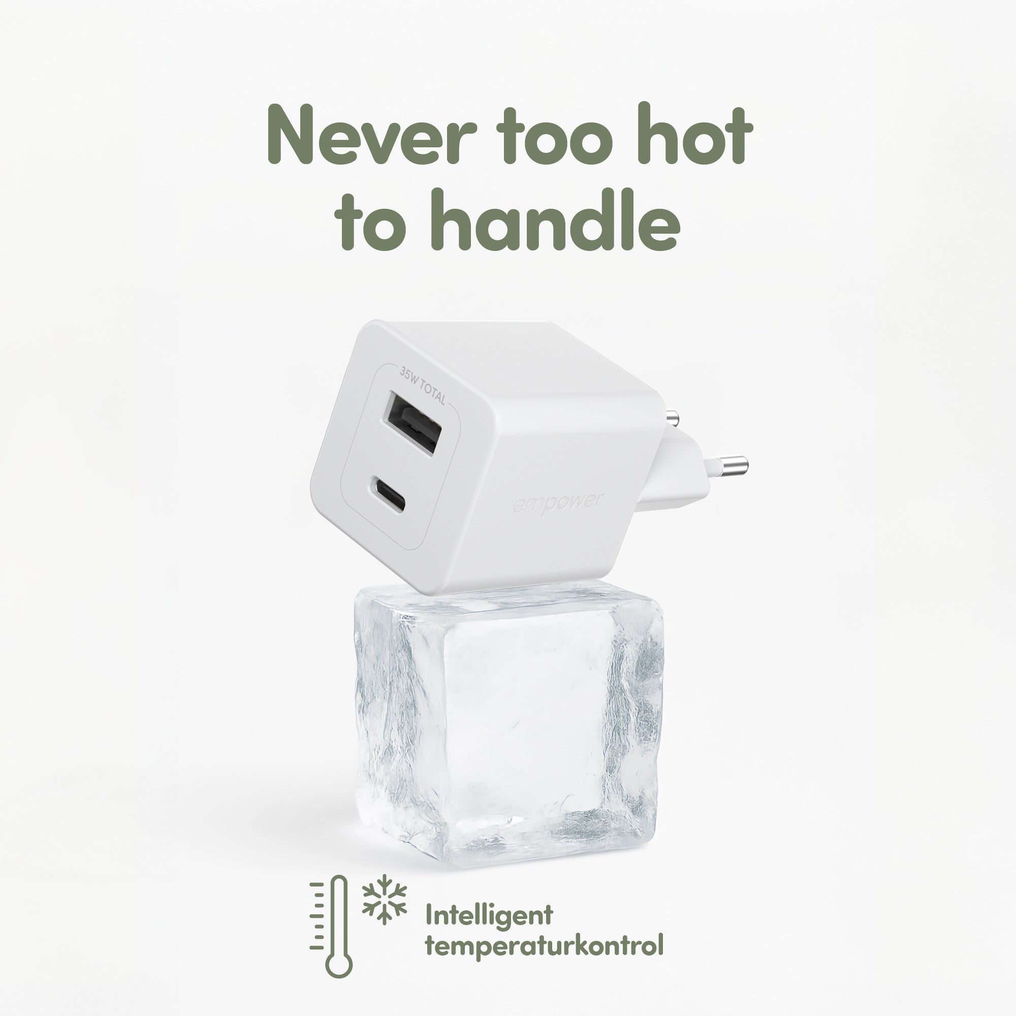 empower™ by PanzerGlass® Turbo 35W Oplader inkl. USB-C + USB-A | EU Stik | Silver White